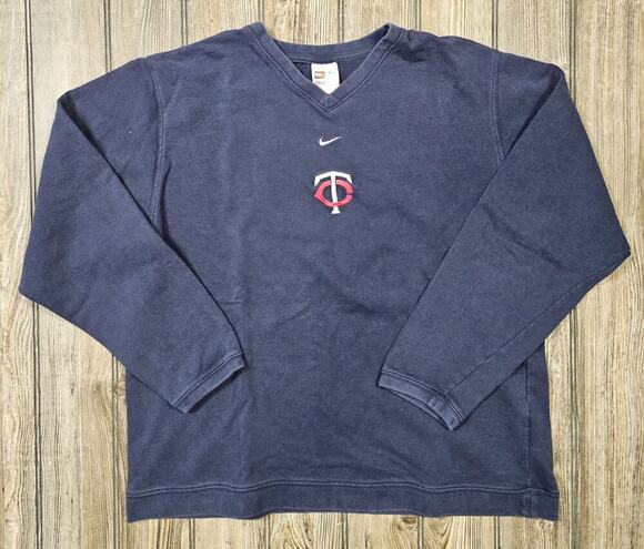 Nike Tops - Vintage Nike Minnesota Twins Center Swoosh V Neck Sweatshirt Womens Sz XL Fade